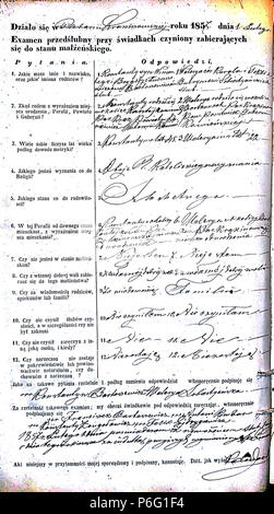 . Krekenavos RKB 1855-1860 priešsantuokin?s apklausos knyga. Krekenavos Šv?. Mergel?s Marijos ?mimo ? Dang? 1855-1860 bazilikos incontrato? Priešsantuokin?s apklausos knyga . N/A 53 Krekenavos RKB 1855-1860 PS apklausos knyga 073 Foto Stock