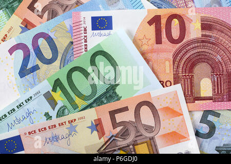 Varie euro sullo sfondo Foto Stock