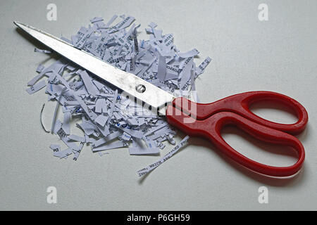 Forbici e shredded documenti privati papers Foto Stock