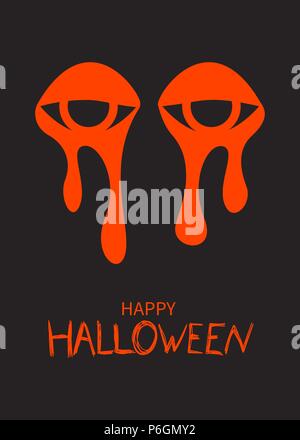 Lacrime di sangue, scary occhi, happy Halloween card. Vettore di stock Illustrazione Vettoriale