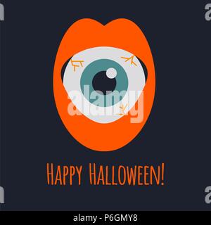 Bulbo oculare in bocca, happy Halloween card illustrazione vettoriale Illustrazione Vettoriale