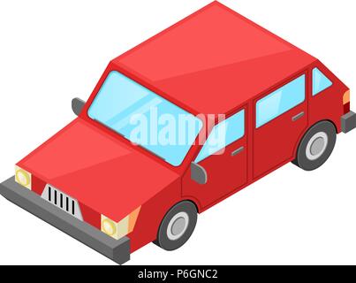 Piccola auto rossa. In stile retrò. Isometrica illustrazione vettoriale Illustrazione Vettoriale