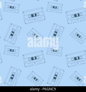 Audio cassette a nastro. Blu modello senza giunture Illustrazione Vettoriale