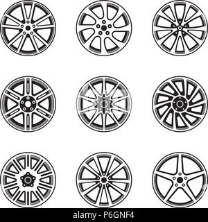 Ruota auto set di icone. Vettore di Piana Illustrazione Vettoriale