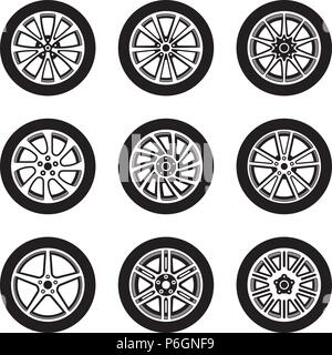 Ruota auto. Pneumatici e cerchioni. Vettore di Piana Illustrazione Vettoriale