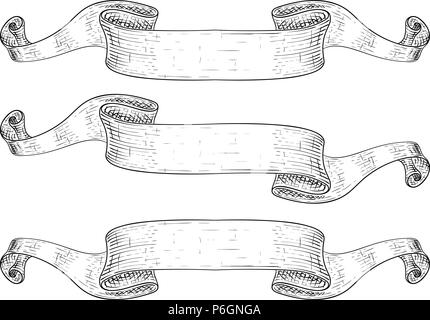 Banner a nastro. Mano bozzetto Illustrazione Vettoriale