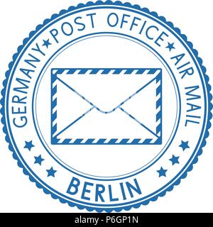 Rotondo blu timbro postale di Berlino per la busta Illustrazione Vettoriale