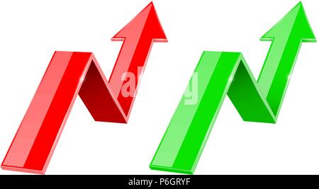 Il verde e il rosso 3d frecce rivolte verso l'alto. Grafico finanziario Illustrazione Vettoriale