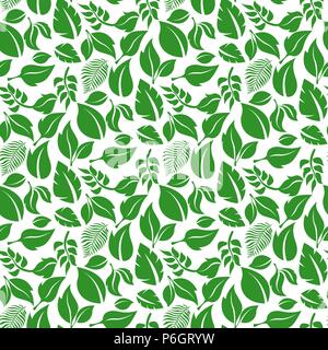 Foglie verdi pattern. Sfondo senza giunture Illustrazione Vettoriale