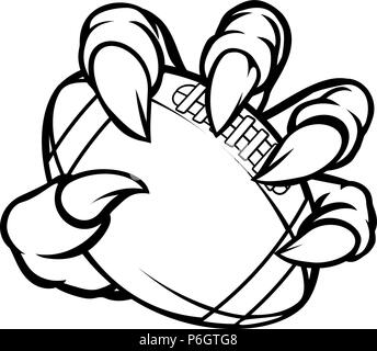 Monster artiglio animale tenendo il football americano la sfera Illustrazione Vettoriale