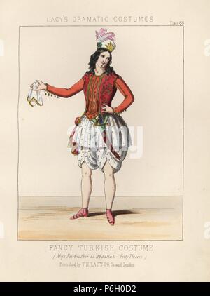 Sarah Louisa Fairbrother in fantasia costume turco come Abdallah in "Abdallah e 40 ladri", 1844. Attrice e danzatrice Fairbrother (1816-1890) è stata la padrona di Prince George. Handcolored litografia dal Thomas Hailes Lacy 'costumi femminili, Storico Nazionale e drammatica in piastre 200', Londra, 1865. Lacy (1809-1873) era un attore britannico, drammaturgo teatrale di manager e publisher. Foto Stock