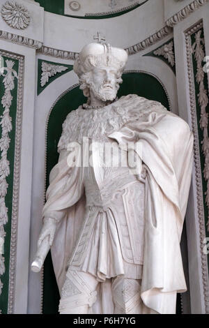 Le figure dei leggendari fondatori e patroni dell'abbazia, Sala Verde in Amorbach abbazia benedettina, Germania Foto Stock