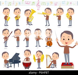 Un set di mezzo agli uomini su spettacoli di musica classica.Ci sono le azioni da svolgere vari strumenti come gli strumenti a corda e strumenti a fiato.it Illustrazione Vettoriale