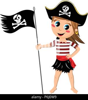 Pirata ragazza Jolly Roger bandiera isolato Illustrazione Vettoriale