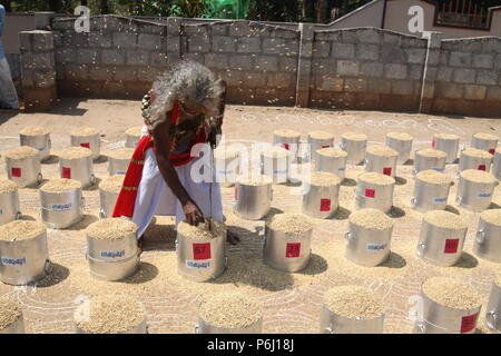 Para eduppu è un costume popolare in kerala bhagavathi templi.velichappad o Oracle e il suo team visita le case di benedire i devoti Foto Stock