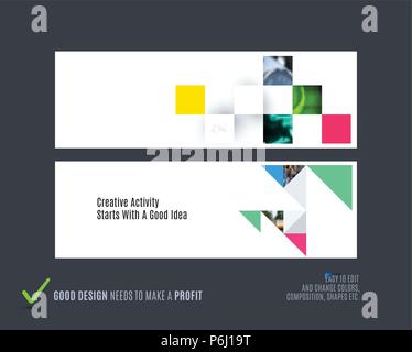 Vettore astratto set di sito web orizzontale banner con fiori colorati e forme astratte per il web design. Illustrazione Vettoriale