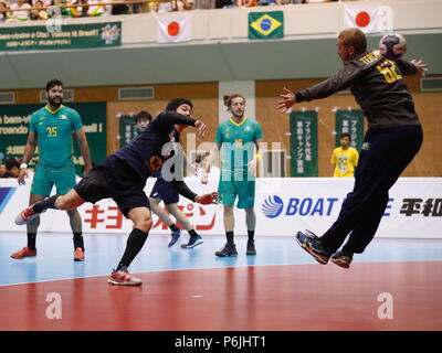 Generale Ota-City palestra, Tokyo, Giappone. Il 29 giugno, 2018. Kenya Kasahara (JPN), 29 giugno 2018 - Pallamano : confronto internazionale tra il Giappone 30-31 il Brasile in generale Ota-City palestra, Tokyo, Giappone. Credito: Sho Tamura AFLO/sport/Alamy Live News Foto Stock