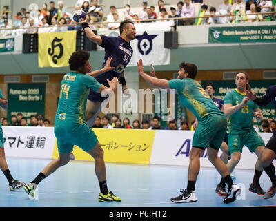 Generale Ota-City palestra, Tokyo, Giappone. Il 29 giugno, 2018. Tetsuya Kadoyama (JPN), 29 giugno 2018 - Pallamano : confronto internazionale tra il Giappone 30-31 il Brasile in generale Ota-City palestra, Tokyo, Giappone. Credito: Sho Tamura AFLO/sport/Alamy Live News Foto Stock