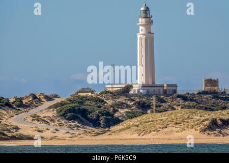 Capo Trafalgar Faro,a Caños de Meca, la provincia di Cadiz Cadice, Spagna Foto Stock