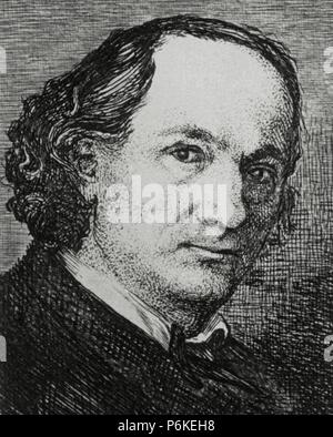 Charles Pierre Baudelaire (1821-1867). Poeta francese. Ritratto. Incisione,. Foto Stock