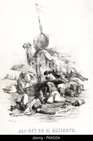 España. Domènec Badia Leblich (1766-1818), espía, aventurero y arabista catalán conocido como el Ali-Bey Abbassí, en el desierto. Grabado de 1860. Foto Stock