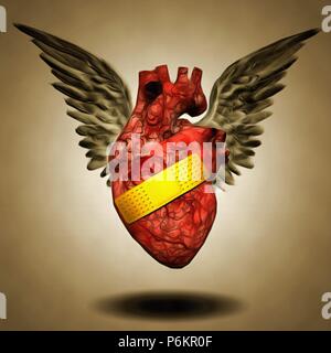 Il surrealismo. Winged cuore umano con patch. Foto Stock