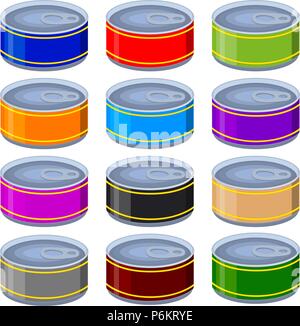 Cartoon colorati possono mock up impostato Illustrazione Vettoriale