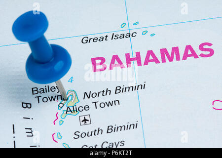 La puntina su Bahamas mappa geografica destinazione vacanza Foto Stock