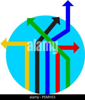 Scelta aziendale direzione. La freccia di colore su vari icona indirizza isolato su bianco. Illustrazione Vettoriale Illustrazione Vettoriale