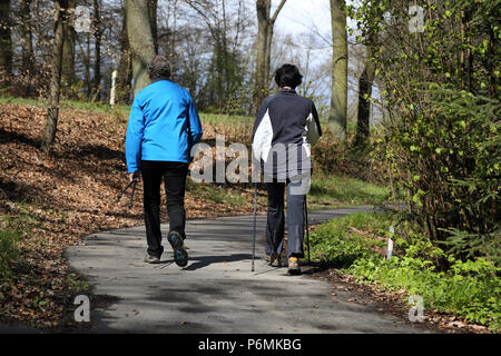 Melbeck, Germania - uomo e donna di Nordic Walking Foto Stock