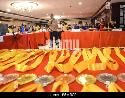 Quezon City, Filippine. 01 Luglio, 2018. Paesi di memoria gli atleti sportivi battaglia in capacità mentali e abilità mentali. Credito: Robert Oswald Alfiler/Pacific Press/Alamy Live News Foto Stock