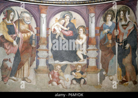 Cattedrale dell Assunzione di Maria e di San Giovanni Battista. Altare di Santa Lucia di Pietro Di Gazino. Il XVI secolo. Aosta. L'Italia. Foto Stock