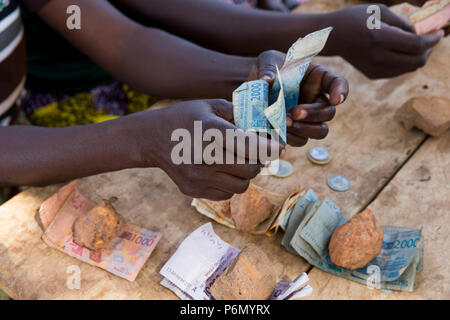 Microfinanza rimborso di prestito nel nord del Togo. Foto Stock