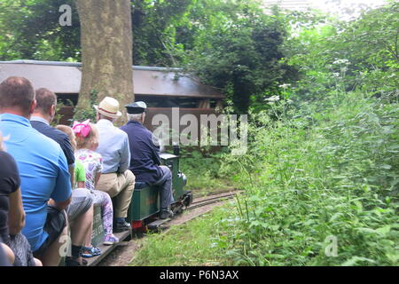 Il pubblico mensile in esecuzione a Delapre Park, Northampton è un popolare gita per treno a vapore, gli appassionati di adulti e ragazzi uguali; 50p un giro Foto Stock