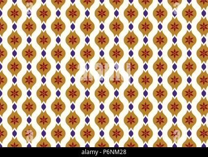 Di colore giallo scuro vintage sbocciano i fiori e foglie e pattern di lobo di luce su sfondo giallo. Classic bloom seamless pattern style per il vecchio design o antica wor Illustrazione Vettoriale