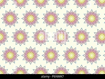 Moderno e fiore a forma romboidale in modello di colore in astratto come la luce giallo, viola, blu su colori pastello. Abstract e vintage modello fiore funzione. Illustrazione Vettoriale