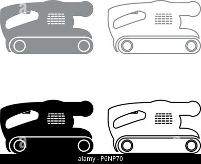 Macchina levigatrice a nastro per la finitura di grano terrà la lucidatura power tool icon set grigio nero i colori stile piatto semplice immagine Illustrazione Vettoriale