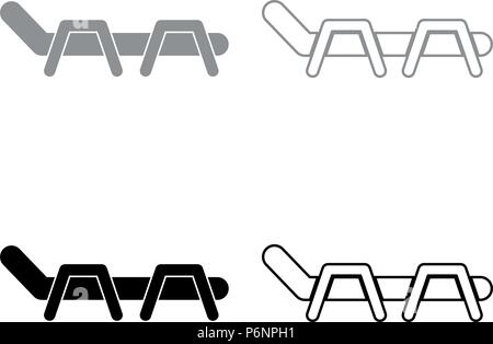 Sedia spiaggia chaise longue lettino in spiaggia icon set grigio nero i colori stile piatto semplice immagine Illustrazione Vettoriale