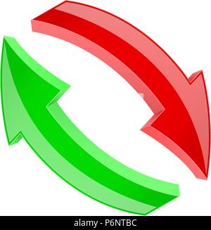 Il rosso e il verde aggiorna le frecce. 3d shiny segni in movimento circolare Illustrazione Vettoriale