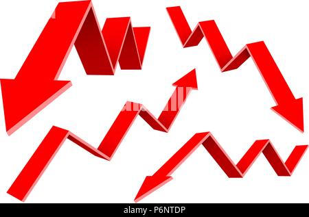 Finanziari rossa verso l'alto e verso il basso muovendo le frecce. La salita e la discesa delle tendenze Illustrazione Vettoriale