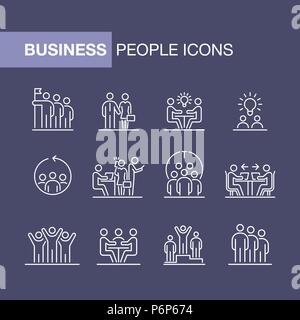 Il lavoro di squadra la gente di affari icon set UI linea semplice illustrazione piana. Illustrazione Vettoriale