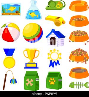 19 colorato cartoon pet shop set di elementi Illustrazione Vettoriale