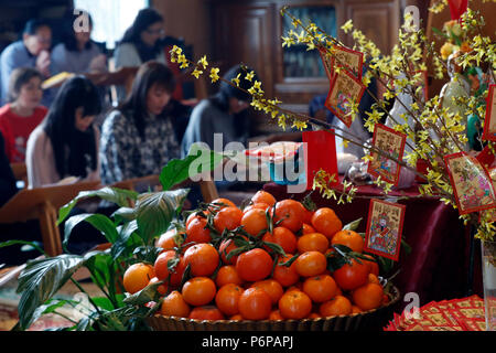 Chua Tu un tempio buddista. Il vietnamita nuovo anno ( Tet ) celebrazione. Saint-Pierre en Faucigny. La Francia. Foto Stock