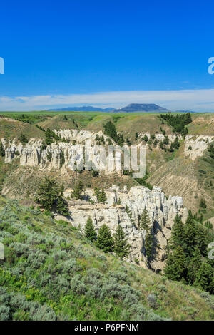 Bianche Scogliere in freccia creek si rompe sotto square butte vicino geraldine, montana Foto Stock