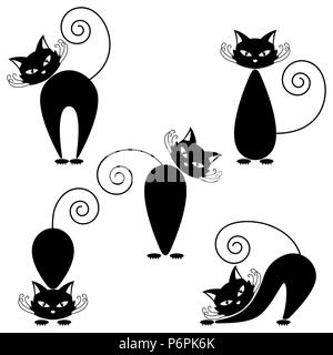 Set di gatti su uno sfondo bianco. Illustrazione Vettoriale