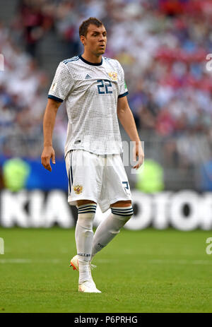 Samara, Russia - 25 giugno 2018. Attaccante russo Artem Dzyuba durante la Coppa del Mondo FIFA 2018 match Uruguay vs Russia Foto Stock