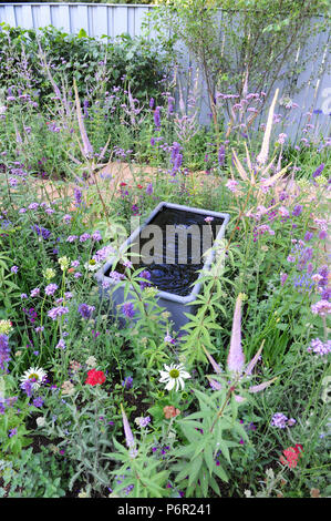 Londra, Regno Unito. Il 2 luglio 2018. Il Southend giovani delinquenti "un luogo di pensare" (giardino progettato da James Callicott) una delle più belle ed eleganti giardini mostra sul display a 2018 RHS Hampton Court Flower Show che si è aperto oggi a motivi di Hampton Court Palace, London, Regno Unito - 02 luglio 2018. "Un luogo di pensare" è un informale giardino progettato per fornire ai giovani con uno spazio rilassante, dove possono unificare e riflettono l'uno con l'altro. È stato realizzato da giovani autori di reati (con supporto da Southend consiglio) consentendo loro di apprendere nuove abilità che li aiuteranno a costruire su un brigh Foto Stock