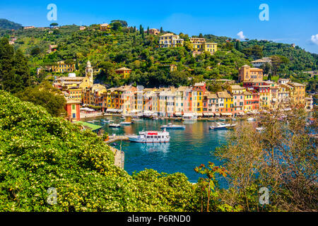 Portofino vibrante pittoresche case colorate ligure town - Genova - Italia Foto Stock