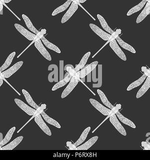 Libellula Stilized Seamless Pattern. Progettazione di insetti. Aeschna Viridls Illustrazione Vettoriale