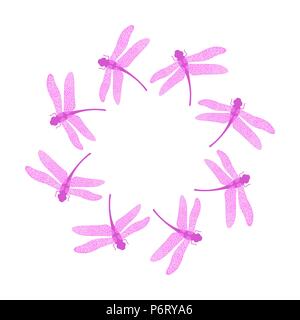 Rosa Stilized Dragonfly. Il logo di insetto Design. Aeschna Viridls Illustrazione Vettoriale
